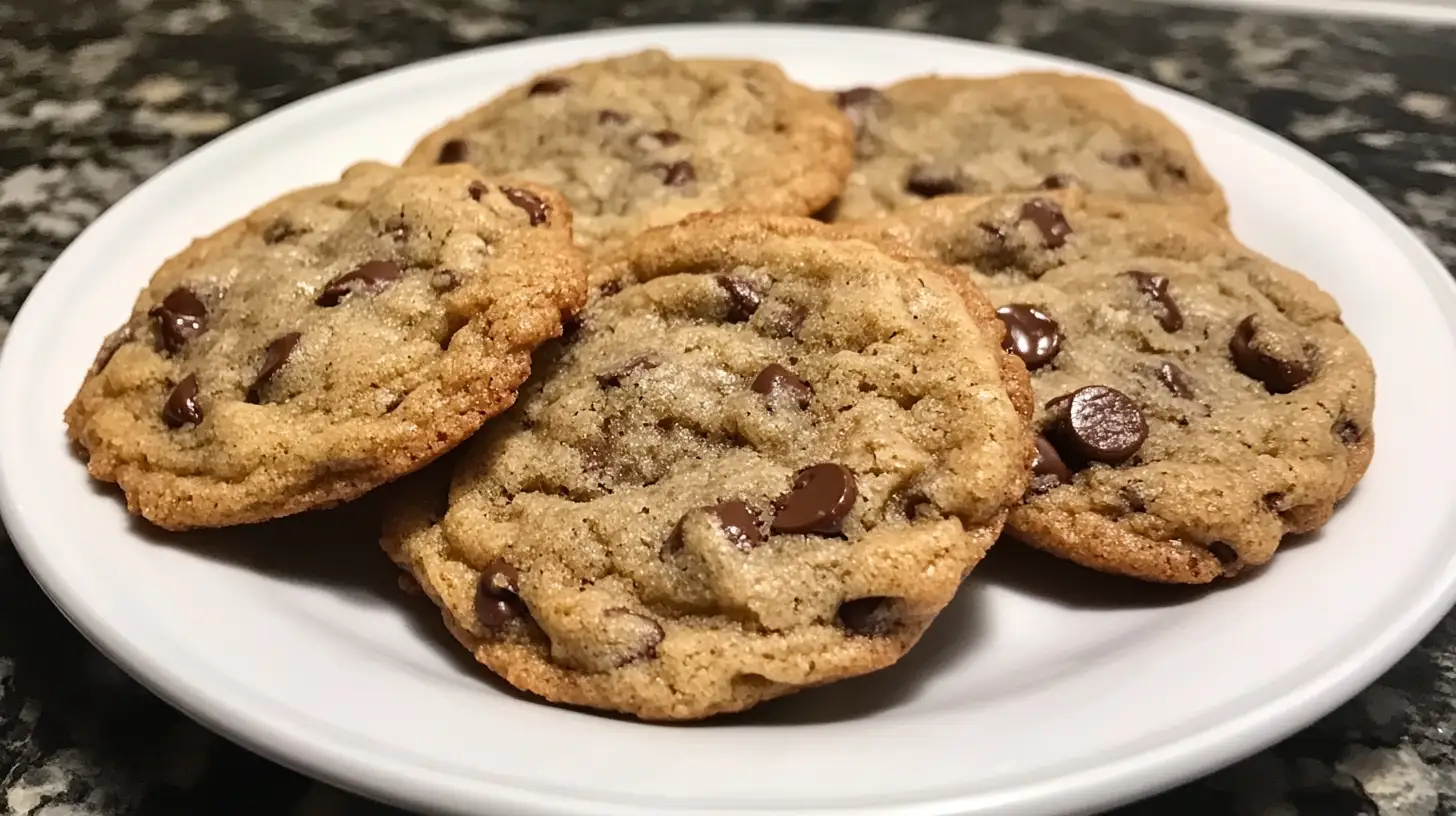 A batch of freshly baked Nestle chocolate chip cookies displayed on a cooling rack, featuring golden-brown edges, gooey chocolate chips, and a perfectly soft center, with a glass of milk in the background on a wooden table.