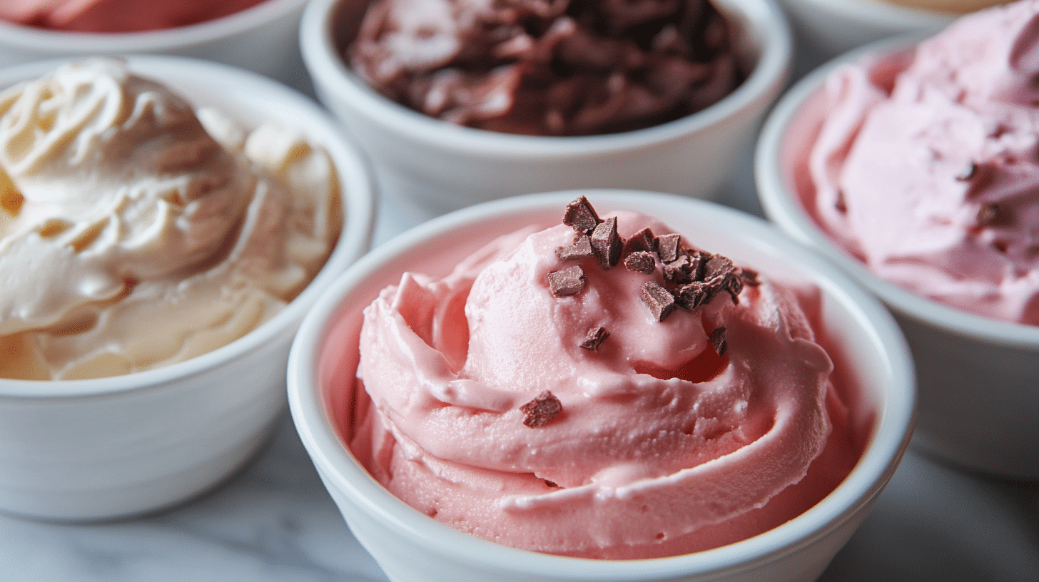 A Ninja Creami ice cream maker on a modern kitchen countertop, surrounded by colorful bowls of homemade ice cream, with a question mark overlay symbolizing uncertainty about its availability.