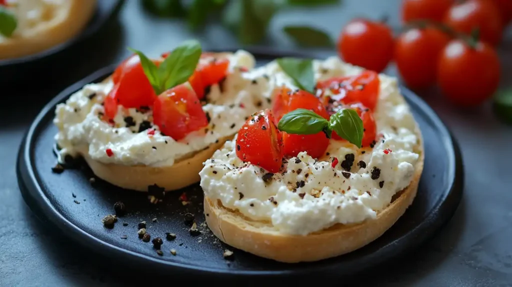 A healthy cottage cheese snack featuring a bowl of creamy cottage cheese topped with fresh berries, a drizzle of honey, and a sprinkle of granola, served with a spoon on the side.