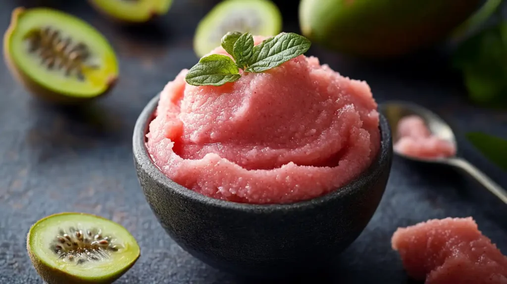 Guava Paste Recipe displayed with homemade guava paste sliced on a wooden board surrounded by fresh guavas.