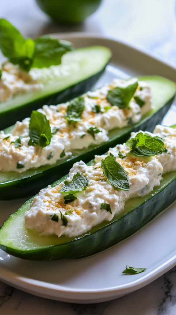 Cottage Cheese Stuffed Cucumber Boats