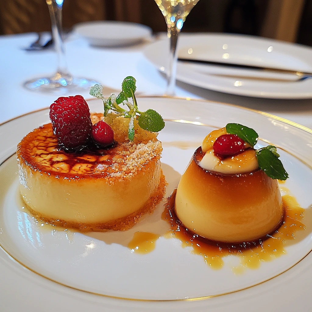 Side-by-side comparison of crème brûlée and flan, showcasing their distinct textures and caramel toppings.