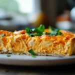 A creamy, spicy, and healthy buffalo chicken dip served in a white bowl, garnished with green onions and surrounded by fresh vegetables and whole-grain crackers.