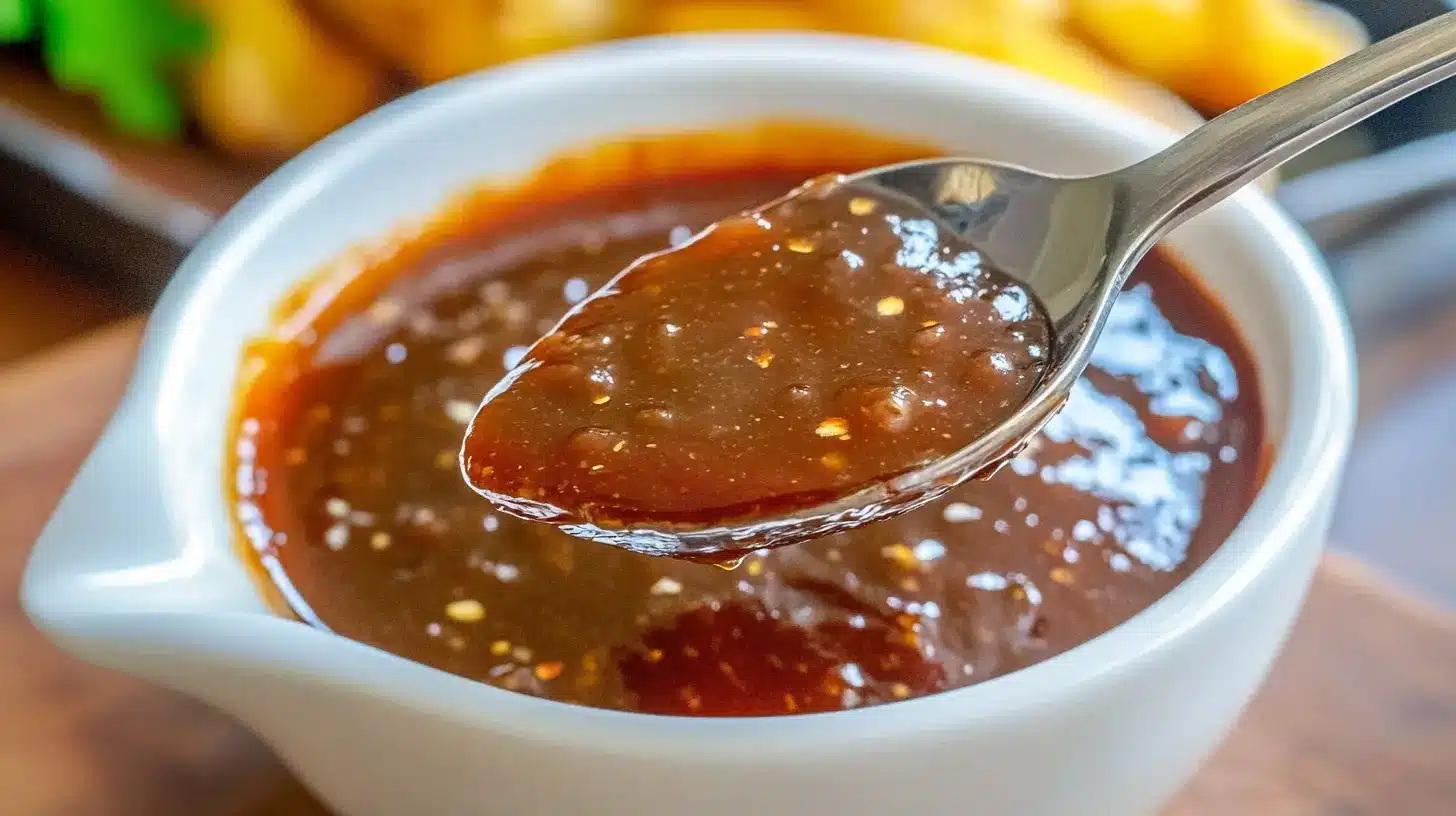 A spilled container of hot BBQ sauce burning a person's hand, emphasizing the dangers of scalding food and potential legal claims.