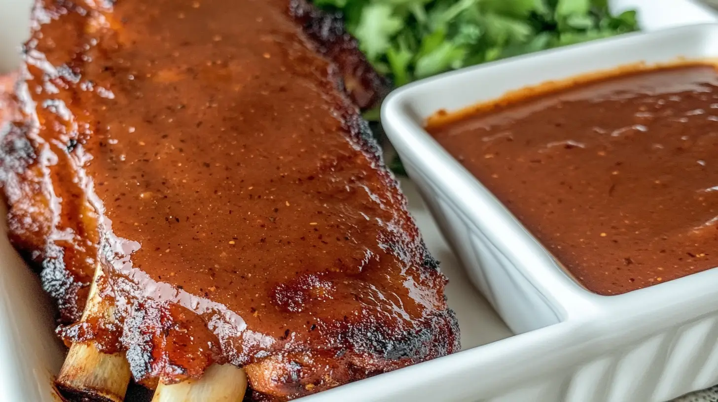 A bowl of homemade low sodium BBQ sauce with a brush, surrounded by fresh ingredients like tomatoes, garlic, and smoked paprika.