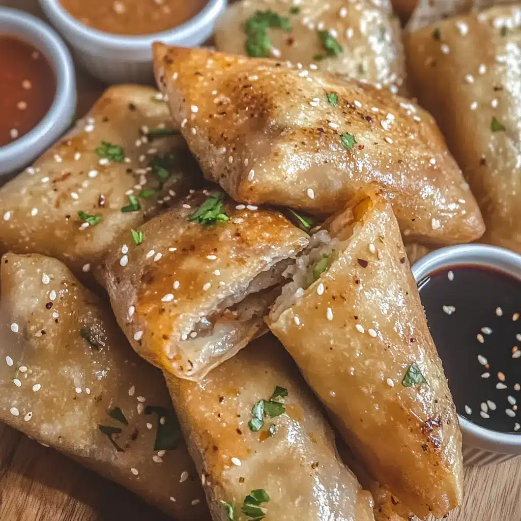 Golden and crispy Costco spring rolls arranged on a wooden board, with dipping sauces and fresh herbs on the side.