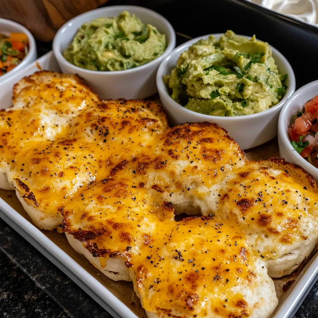 Top-down view of individual Mini Nacho Trays with assorted toppings and dipping sauces.