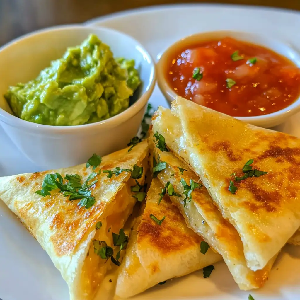 Crispy baked quesadilla triangles with melted cheese and fresh garnish