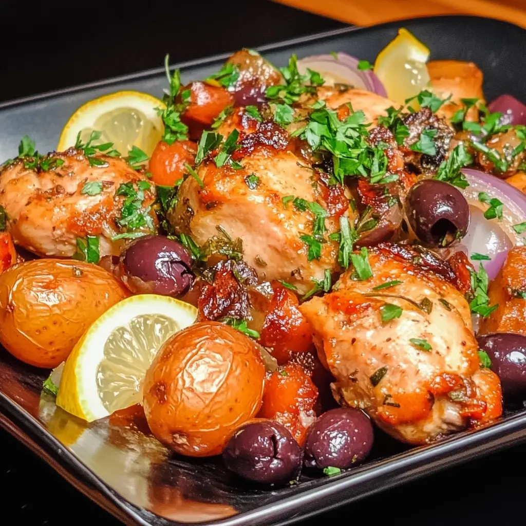 Greek Chicken with Potatoes & Olives