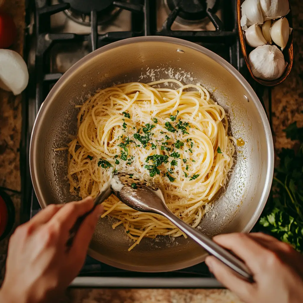 Pasta Aglio e Olio steps
