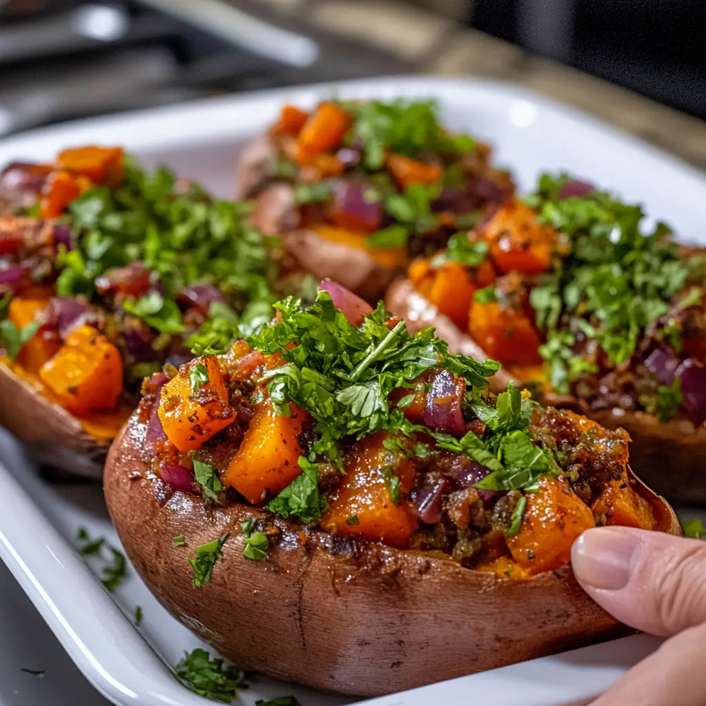 Pizza-Stuffed Sweet Potatoes instructions
