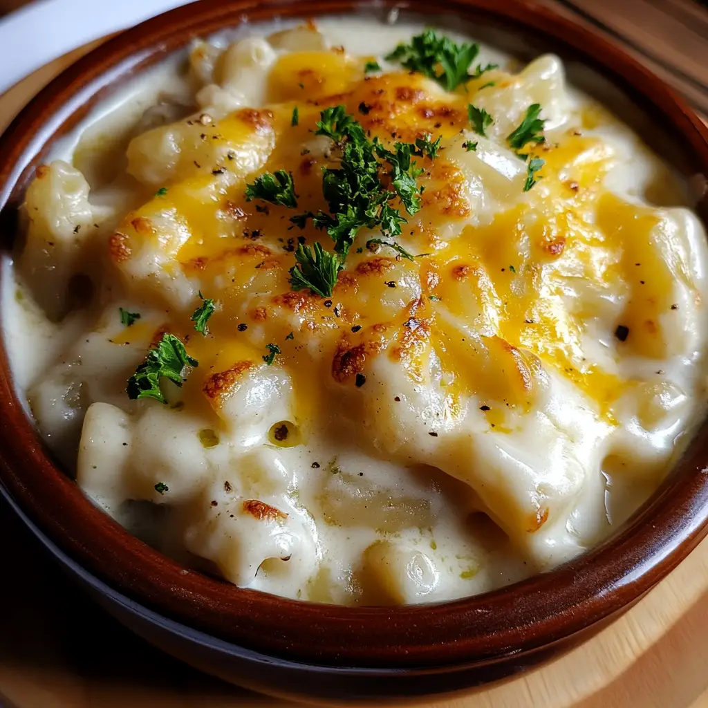creamy mac and cheese made with hidden vegetables in a rustic bowl.