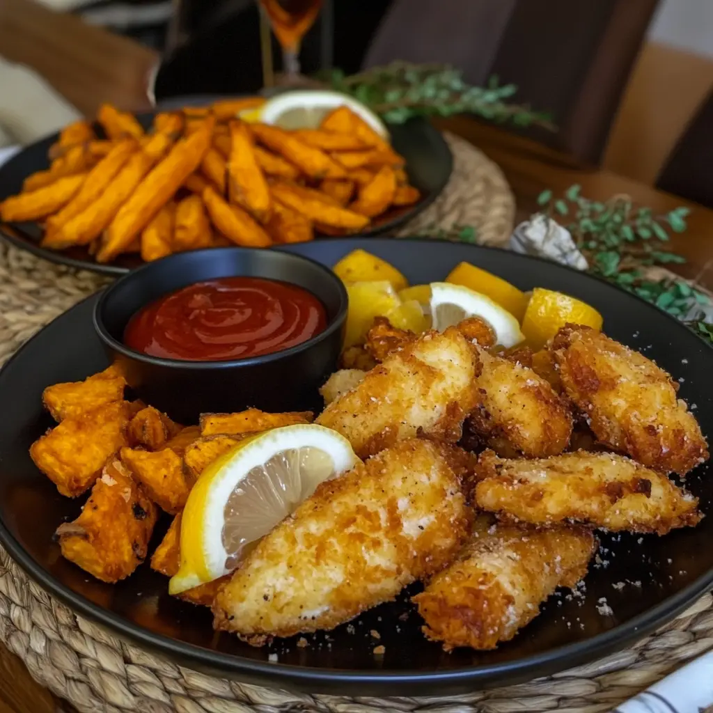 Fish Sticks with Sweet Potato Fries