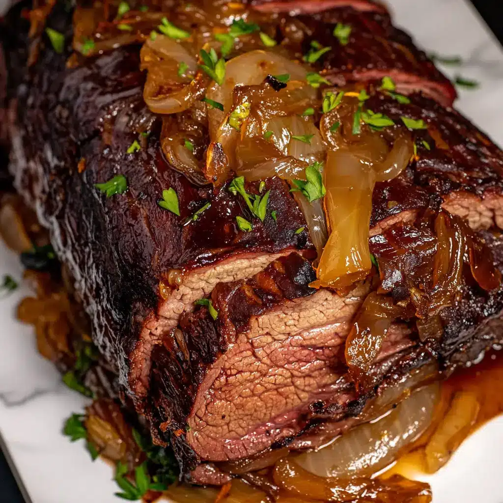 Corned beef topped with roasted sauerkraut fresh from the oven