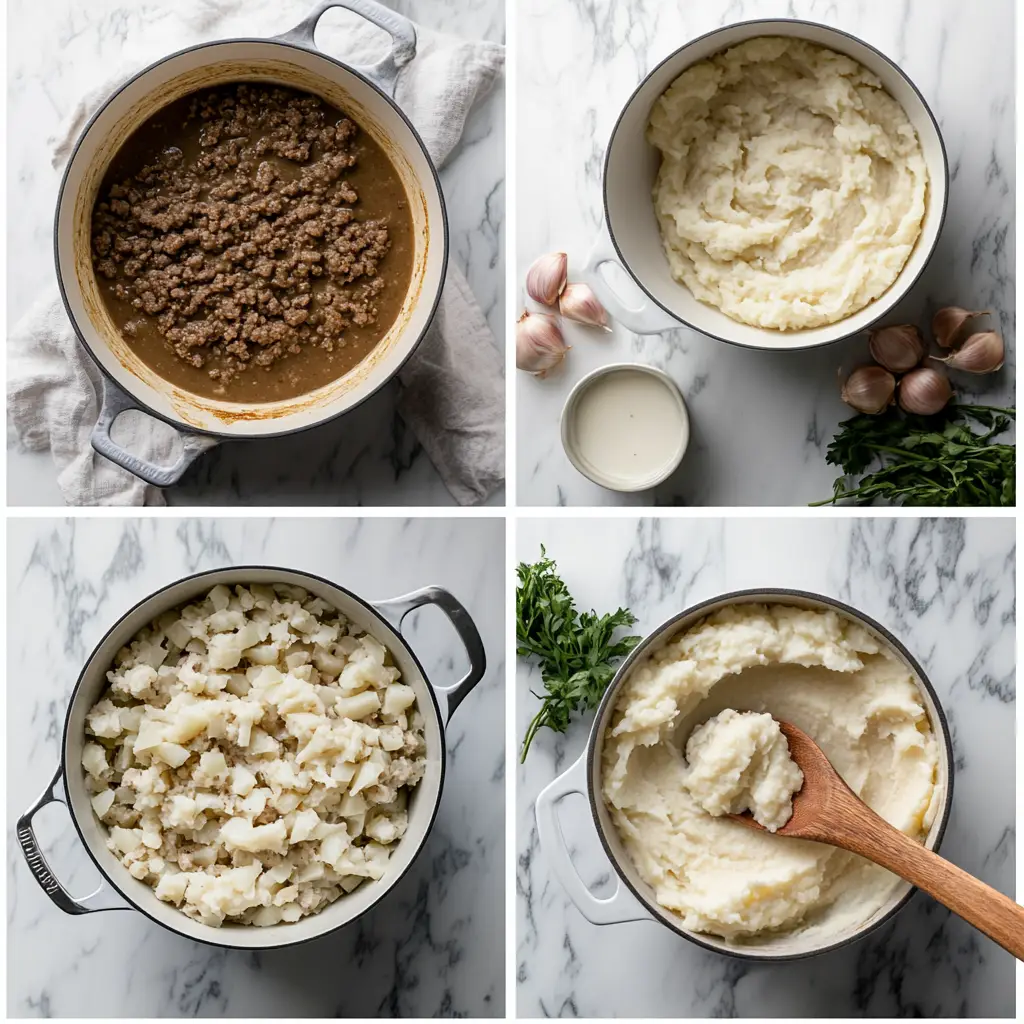 Ground Beef and Gravy Over Mashed Potatoes instructions