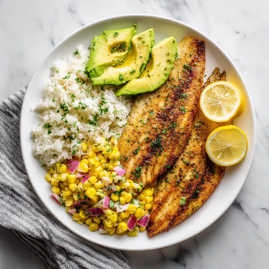 Tilapia with lemon rice and avocado salad