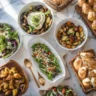 Overhead shot of a curated side dish catering spread