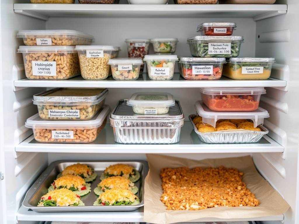An open fridge showing dishes inside.