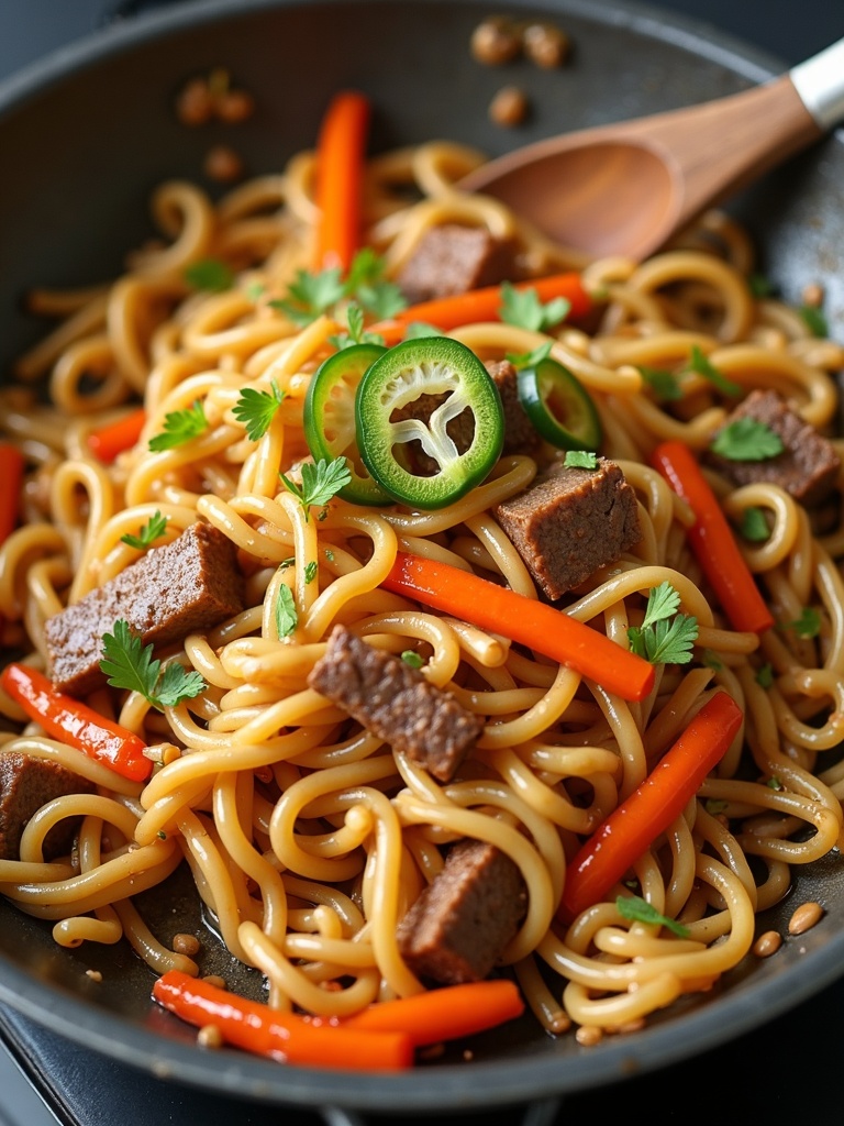 beef chow mein cooking