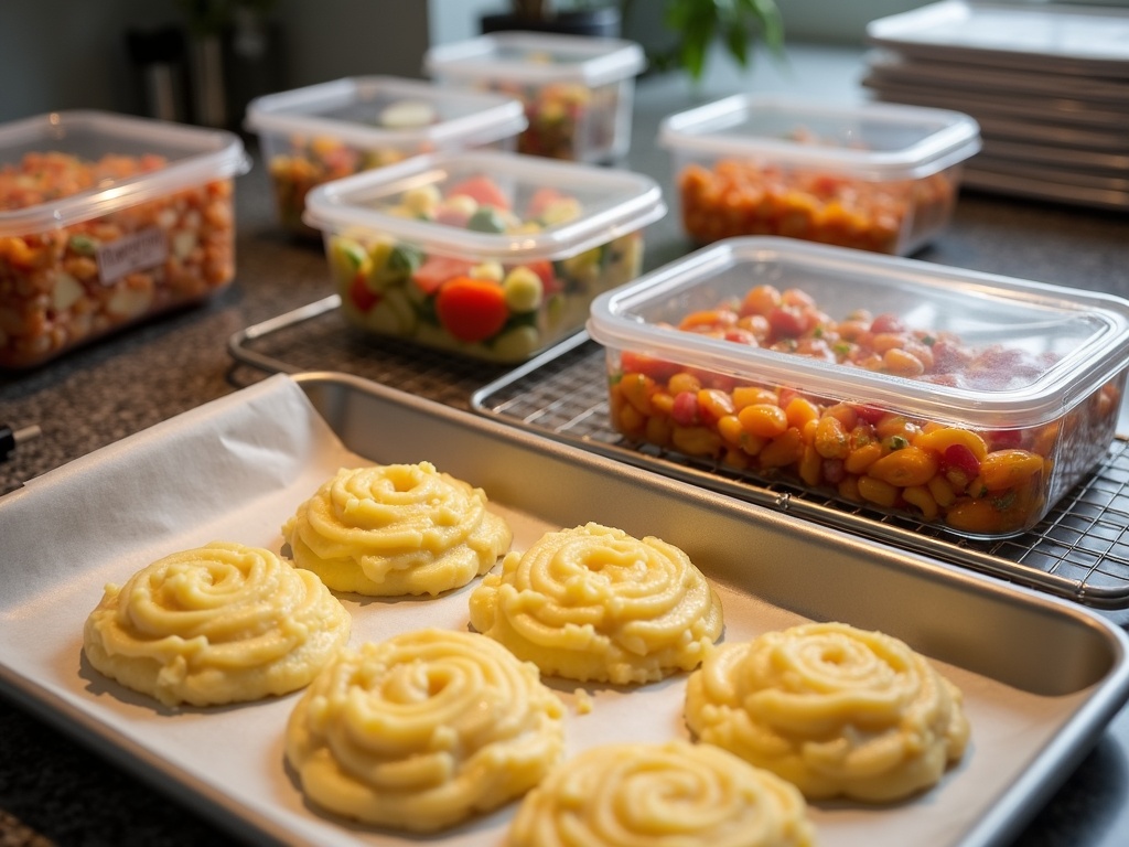 Side dishes in boxes on the table.