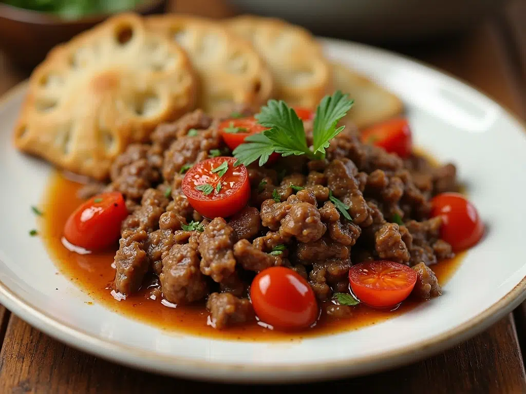 ground beef presented in white plate