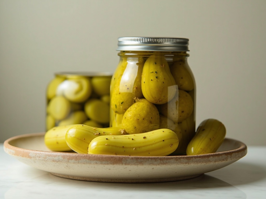Glass jar filled with homemade refrigerator pickles.