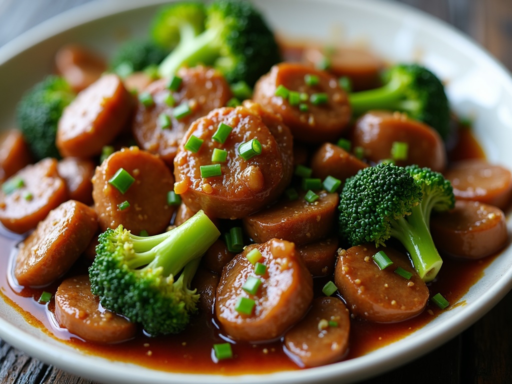 A plate of beef and broccoli stir fry featuring tender slices of beef and vibrant green broccoli florets, all coated in a glossy brown sauce, served over a bed of steamed white rice with chopsticks resting on the side.