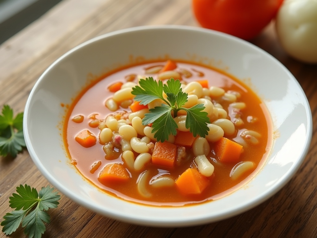 A bowl of steaming cabbage soup filled with chopped cabbage, carrots, celery, and tomatoes, served on a wooden table with a spoon beside it, promoting a healthy weight loss meal.