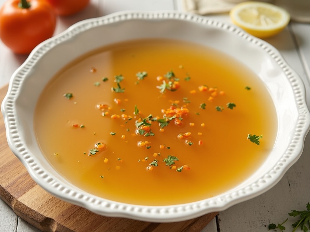 Final bowl of homemade chicken broth