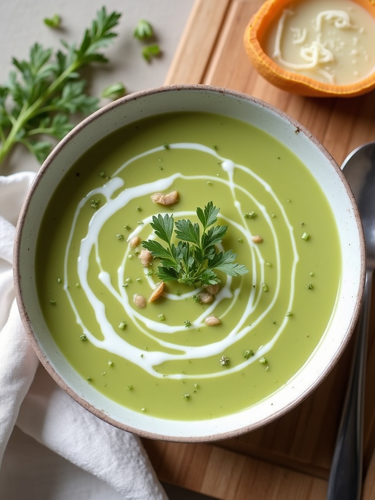 Top-down view of a step-by-step recipe for leek soup for weight loss, showing sliced leeks, a pot with simmering vegetables, added herbs, and a bowl of finished soup; text instructions highlight low-calorie ingredients, boiling method, and serving suggestions for a healthy diet.